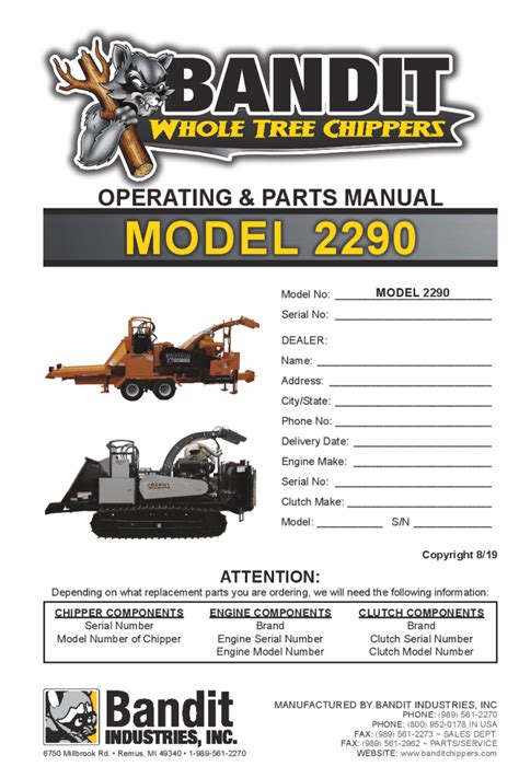 Bandit 2290 Model Brush Chippers Operation and Parts Manual PDF ...