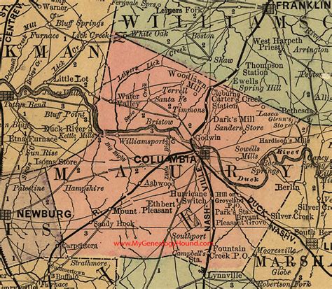 Maury County, Tennessee 1888 Map