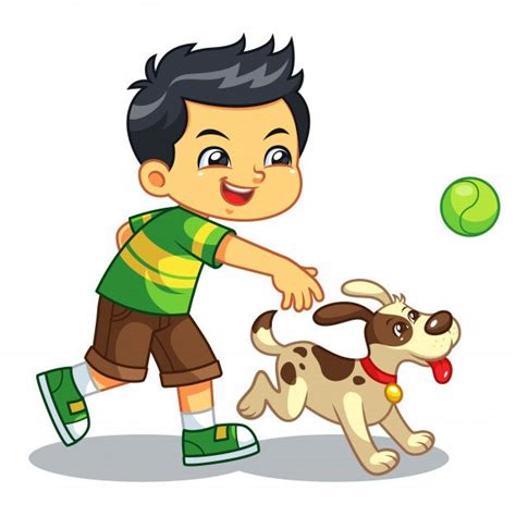 Boy Playing With His Pet Dog. in 2021 | Cartoon drawing for kids, Animated clipart, Drawing for kids