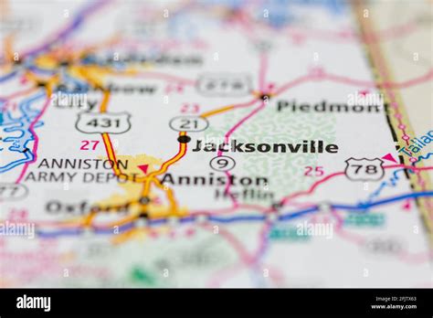 Jacksonville Alabama USA shown on a road map or geography map Stock Photo - Alamy