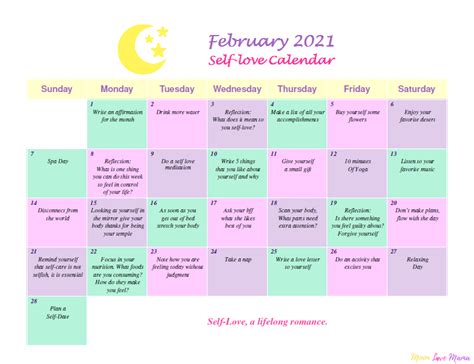 Self-Love Calendar – February 2021 – Moon Love Mama