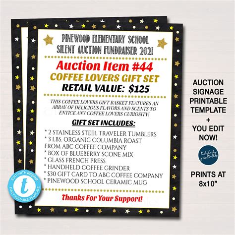 Silent Auction Flyer Ticket Set, Fundraiser Event Signs, School Pto Pta Fundraising, Nonprofit ...