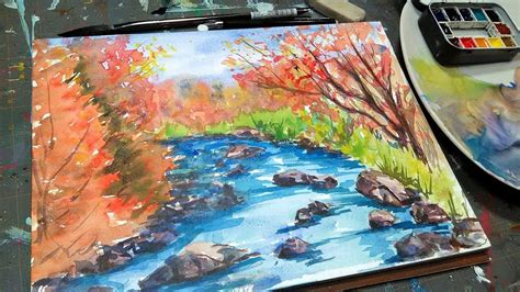 Beginner FAll Landscape Tutorial & Schmincke Horadam Watercolor Review ...