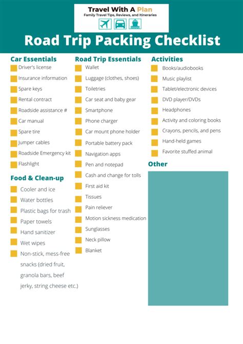 Family Road Trip Packing List (+Printable Checklist) | Travel With A Plan | Road trip packing ...