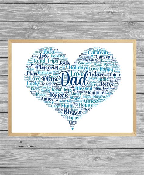 Personalised Dad Heart Word Art Print Frame - Show It With Words