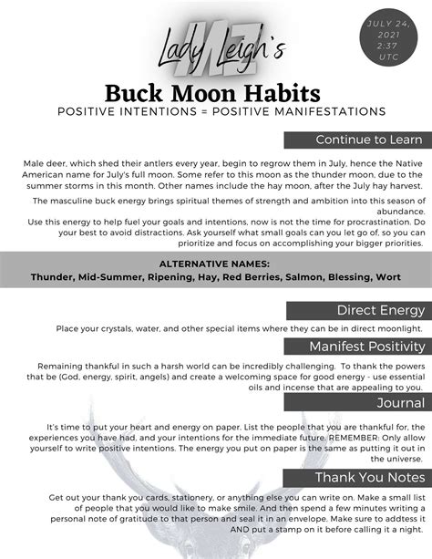 Buck Moon July Rituals and Checklist | Etsy