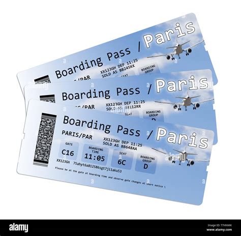 Airline boarding pass tickets to Paris isolated on white. The contents of the image are totally ...