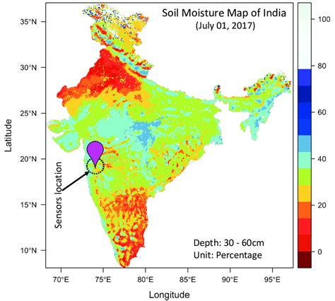 Root zone soil moisture map of India on July 01, 2017 (wet session) and... | Download Scientific ...