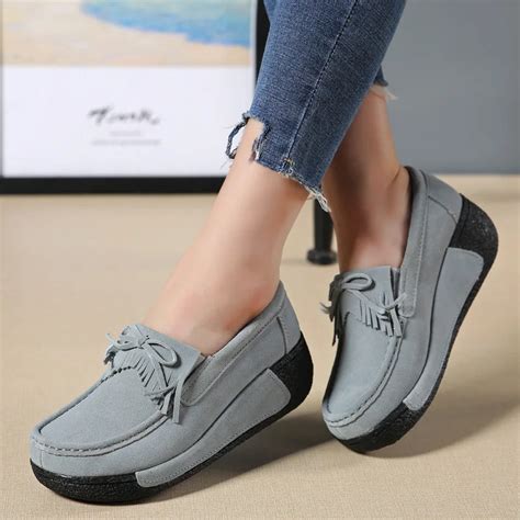 Women Vulcanize Shoes Fringe Platform Creepers Shoes Suede Leather Casual Ladies Vulcanize Shoes ...