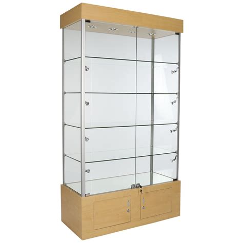 Assembled 4 Shelf Glass Display Trophy Case - 12 Halogen Lights - Maple ...