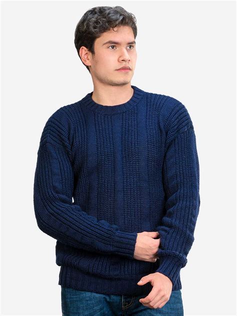 INTI ALPACA Thick Handmade sweater for Men in Blue Alpaca Wool - Winter Crewneck Pullover ...