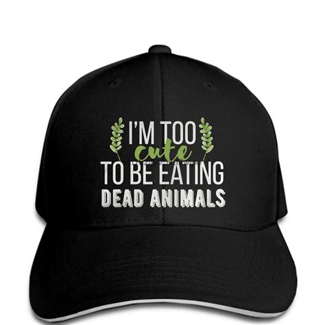 funny Baseball cap Vegan Quotes I'm too cute to be eating dead anim cap cap men-in Men's ...