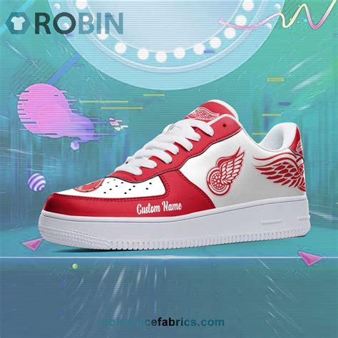 Detroit Red Wings Mascot Logo NHL Custom Name Air Force 1 AF1 Shoes - RobinPlaceFabrics