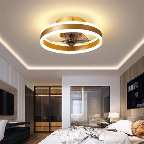 16'' Circular Dimmable LED Modern Ceiling Fan Light Chandelier with Fan Flush Mount Ceiling Fan ...