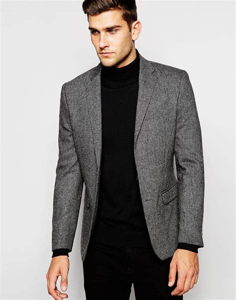 SELECTED Wool Herringbone Blazer In Slim Fit in Grey (Gray) for Men - Lyst