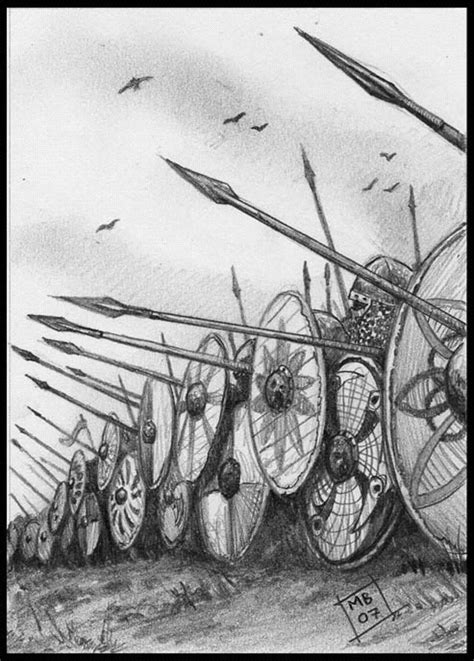 Viking battle tactics... The "lowered" shield wall: This was used when the infantry was attacked ...