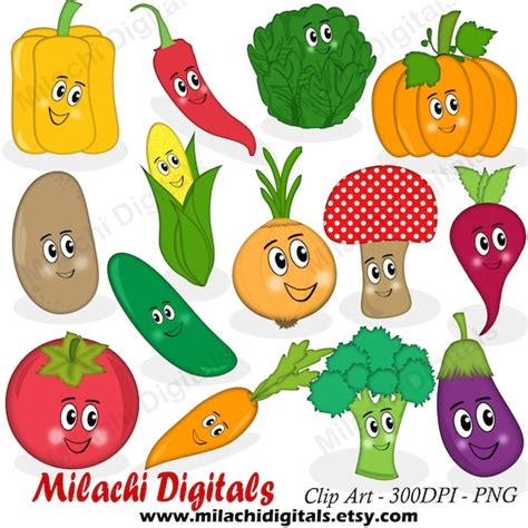 Vegetable Clipart Veggie Characters Clipart Vector Graphics | Etsy