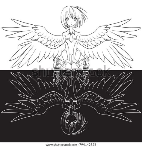 Anime Girl Wings Angel Illustration Vector Stock Vector (Royalty Free ...