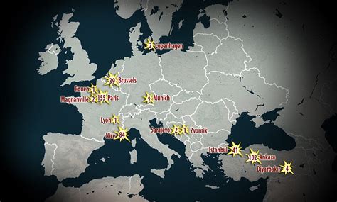 European terror attacks over the last 2 years pictured on chilling map | Daily Mail Online