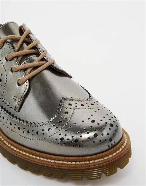 Lyst - Bronx Bronze Brogue Flat Shoes in Metallic