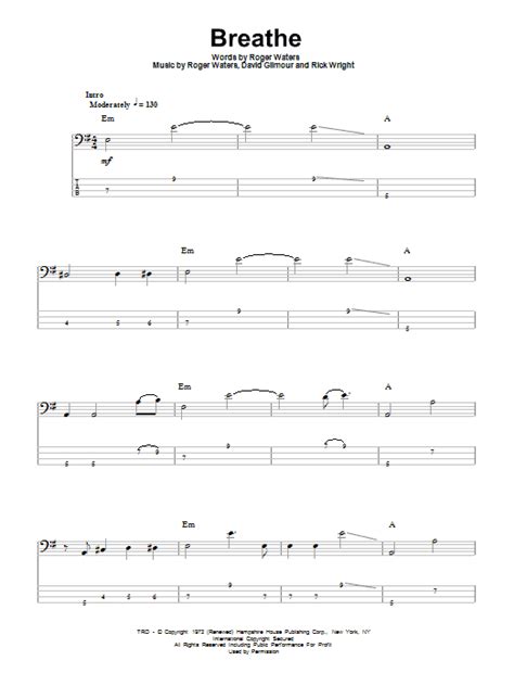 Breathe by Pink Floyd Sheet Music for Bass Guitar Tab at Sheet Music Direct