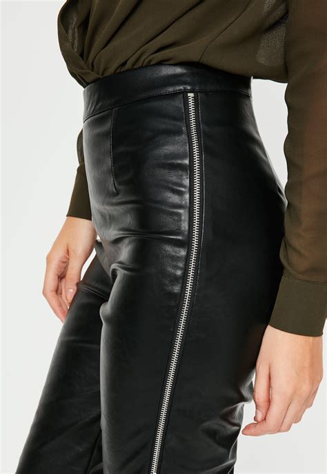 Missguided Tall Exclusive Black Faux Leather Side Zip Trousers - Lyst