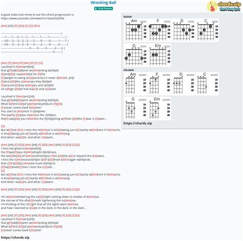 Hợp âm: Wrecking Ball - cảm âm, tab guitar, ukulele - lời bài hát | chords.vip
