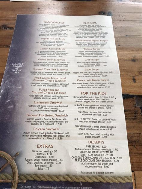 Menu at Sailors Grill pub & bar, Navarre