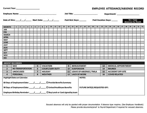 Printable Employee Attendance Report | Etsy