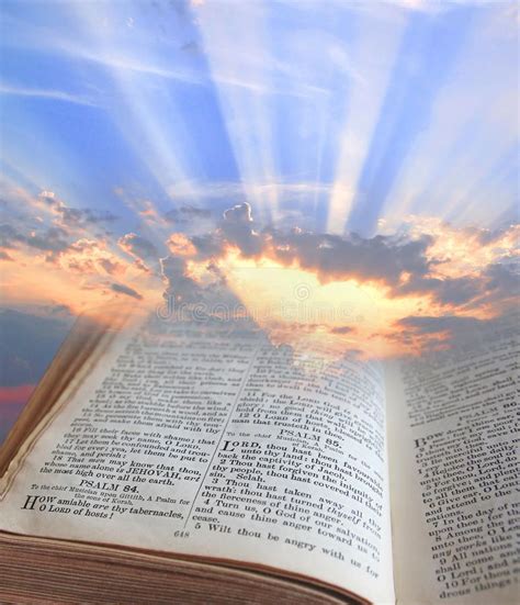 Bible light. Photo of sun rays shining through pages of the bible ...