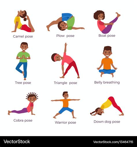 Kids exercise poses and yoga asana set Royalty Free Vector