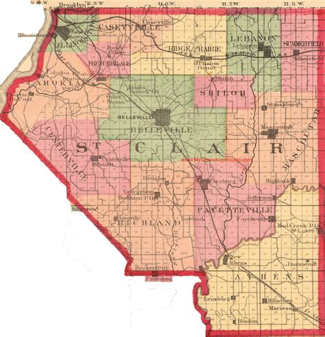 St. Clair County, Illinois 1870 Map Belleville, Maseoutah, East St ...