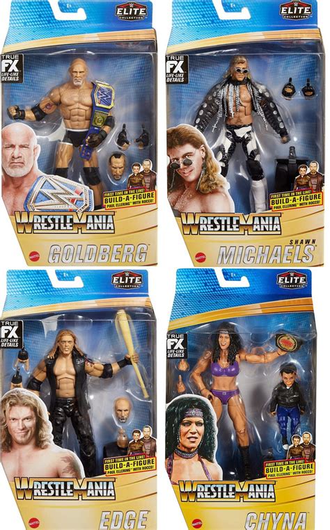 WWE Wrestling Elite Collection WrestleMania Goldberg, Shawn Michaels, Edge Chyna Set of 4 Action ...