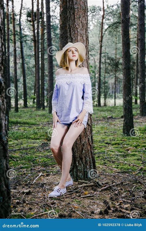 Girl in the woods. stock photo. Image of hipster, backpack - 102592378