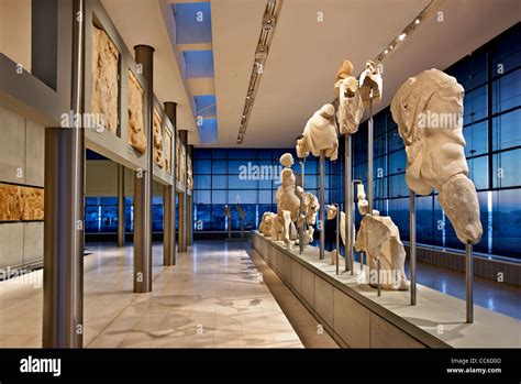 Inside view of the (new) Acropolis museum, part of the Parthenon Stock Photo, Royalty Free Image ...