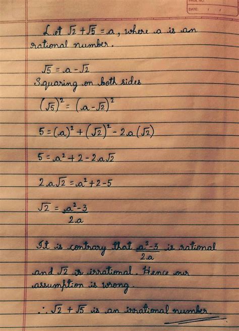 prove that root 2 plus root5 is an irrational number Related: Chapter ...