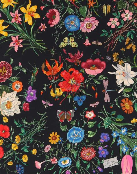 GUCCI c.1970’s Vittorio Accornero “Flora” Black Multicolor Floral Silk Scarf | Floral painting ...