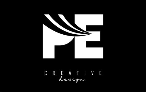 Creative white letters Pe p e logo with leading lines and road concept ...