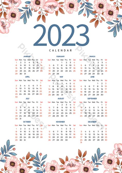 New Year's Desk Calendar 2023 Year With Gouache Flowers And Plants | PSD Free Download - Pikbest