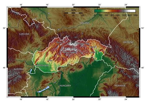 Large topographical map of Slovakia and neighboring countries ...