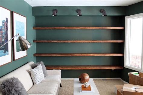 DIY Solid Wood Wall-to-Wall Shelves | Floating shelves living room, Home, Shelves