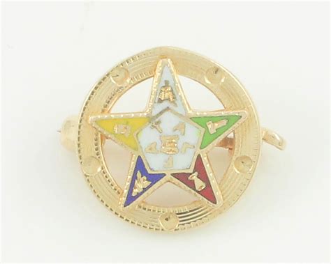 Ladies Eastern Star Solid 14K Enamel Pin, Dainty 14K Vintage OES Lapel Pin, Fine Fraternal ...