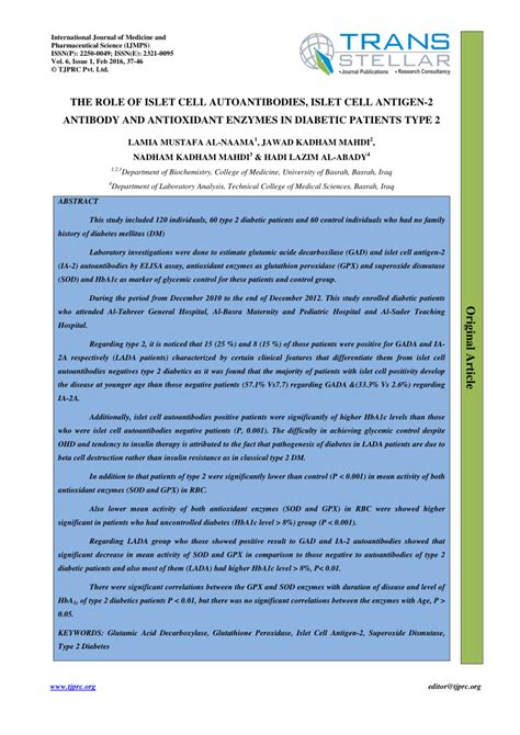 (PDF) THE ROLE OF ISLET CELL AUTOANTIBODIES, ISLET CELL ANTIGEN-2 ANTIBODY AND ANTIOXIDANT ...