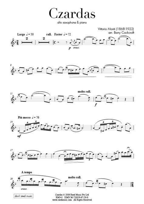 Monti’s Czardas by Barry Cockcroft Editor for Alto Saxophone & Piano ...