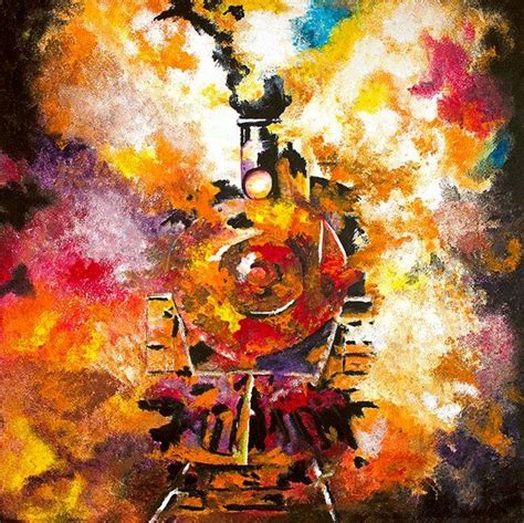 Orphan Train - Fine Art Giclee print of a Abstract locomotive engine - Original Acrylic Painting ...