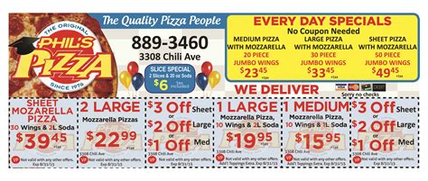 Phil's Pizza and wings coupons, Chili NY. Slice specials and everyday ...