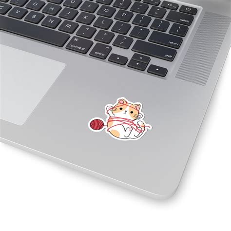 Funny Cat Sticker Cat Laptop Sticker Cat in Yarn Sticker - Etsy