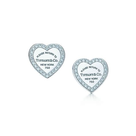 Return to Tiffany® mini heart tag earrings in 18k white gold with diamonds. | Tiffany & Co.