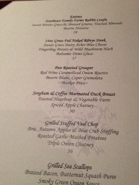 Menu at Grand Dining Room restaurant, Jekyll Island