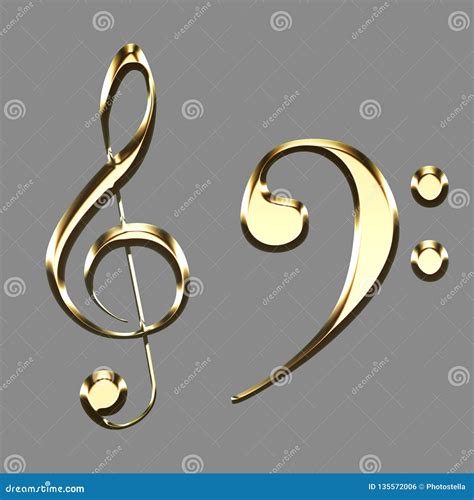 Golden Treble Clef and Bass Clef Signs Illustration - Key Sol - Music ...